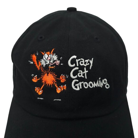 Crazy Cat Grooming Embroidered Logo Tuck Strap Cap Trucker Baseball Black Hat - Picture 7 of 13